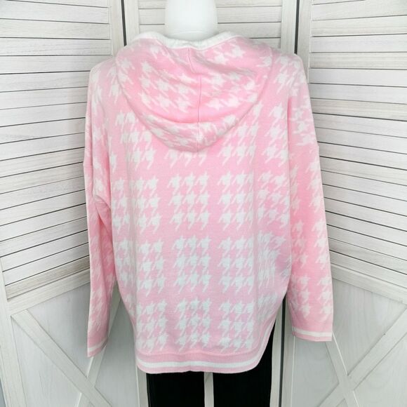 Crown & Ivy Houndstooth Hooded Long Sleeve Poncho Sweater Pink White Large - Picture 4 of 12